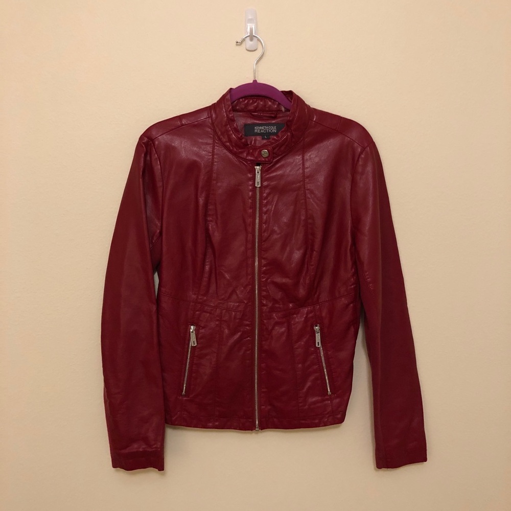 Red faux suede jacket with ribbed insets